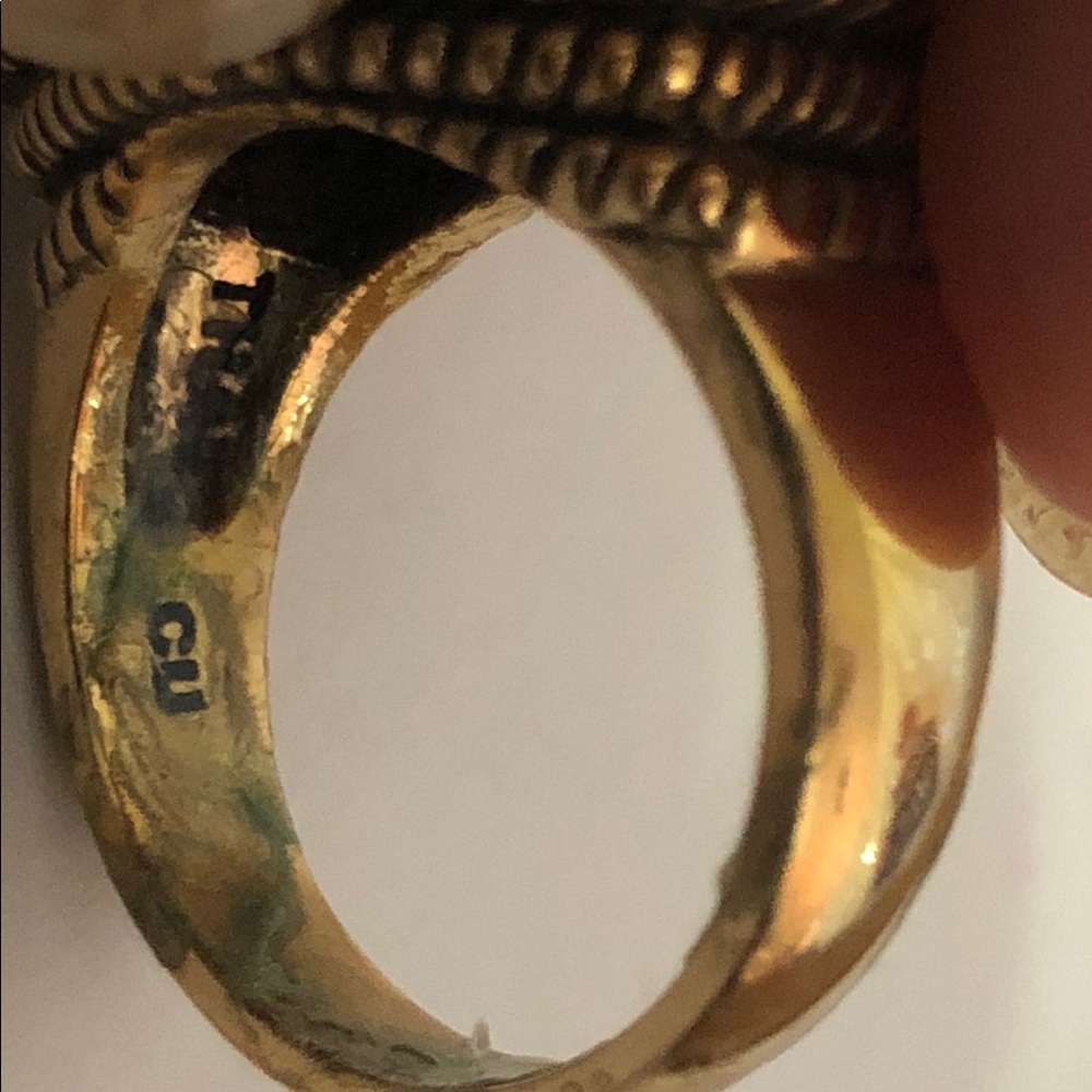 Barre Turquoise and Sterling with Copper Vermeil Vintage Ring Size 8 - Picture 4 of 6